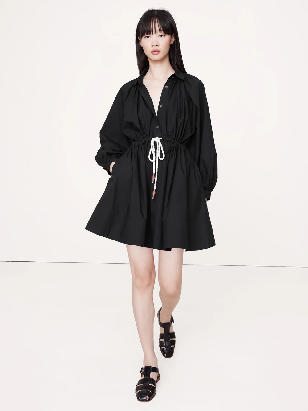 Banana Republic Black Button-Front Shirt Dress